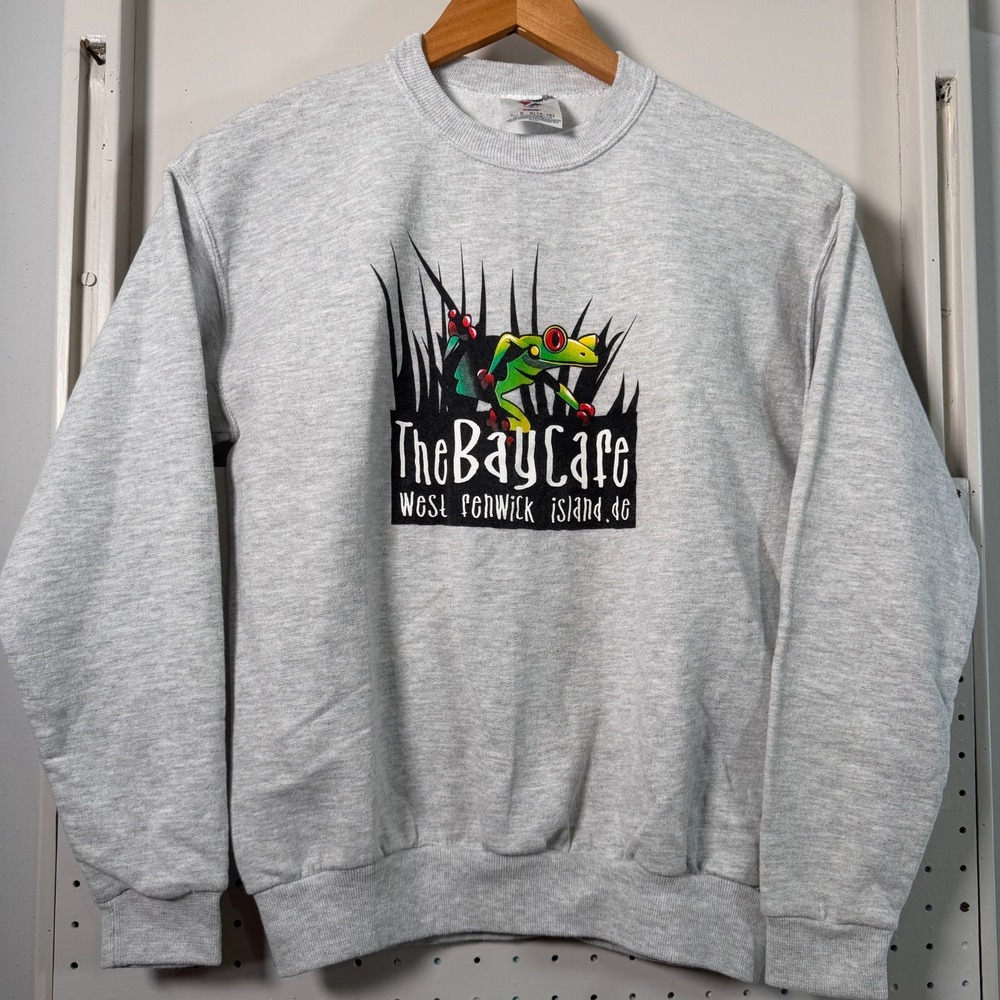 Vtg Sweatshirt Youth The Bay Cafe Frog Crewneck Long Sleeve - Large
